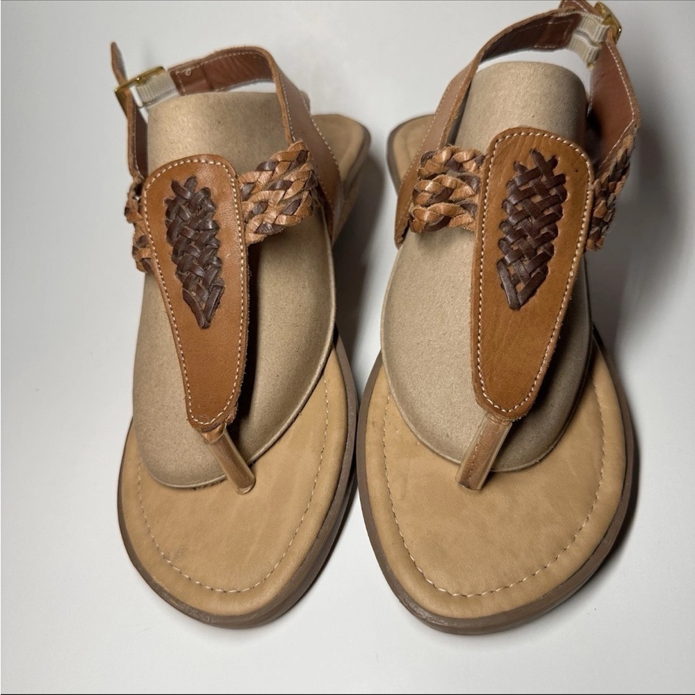 Habana Joan Braided T-Strap Thong Flat Tan Boho Sandals 9.5 26 Braided Leather